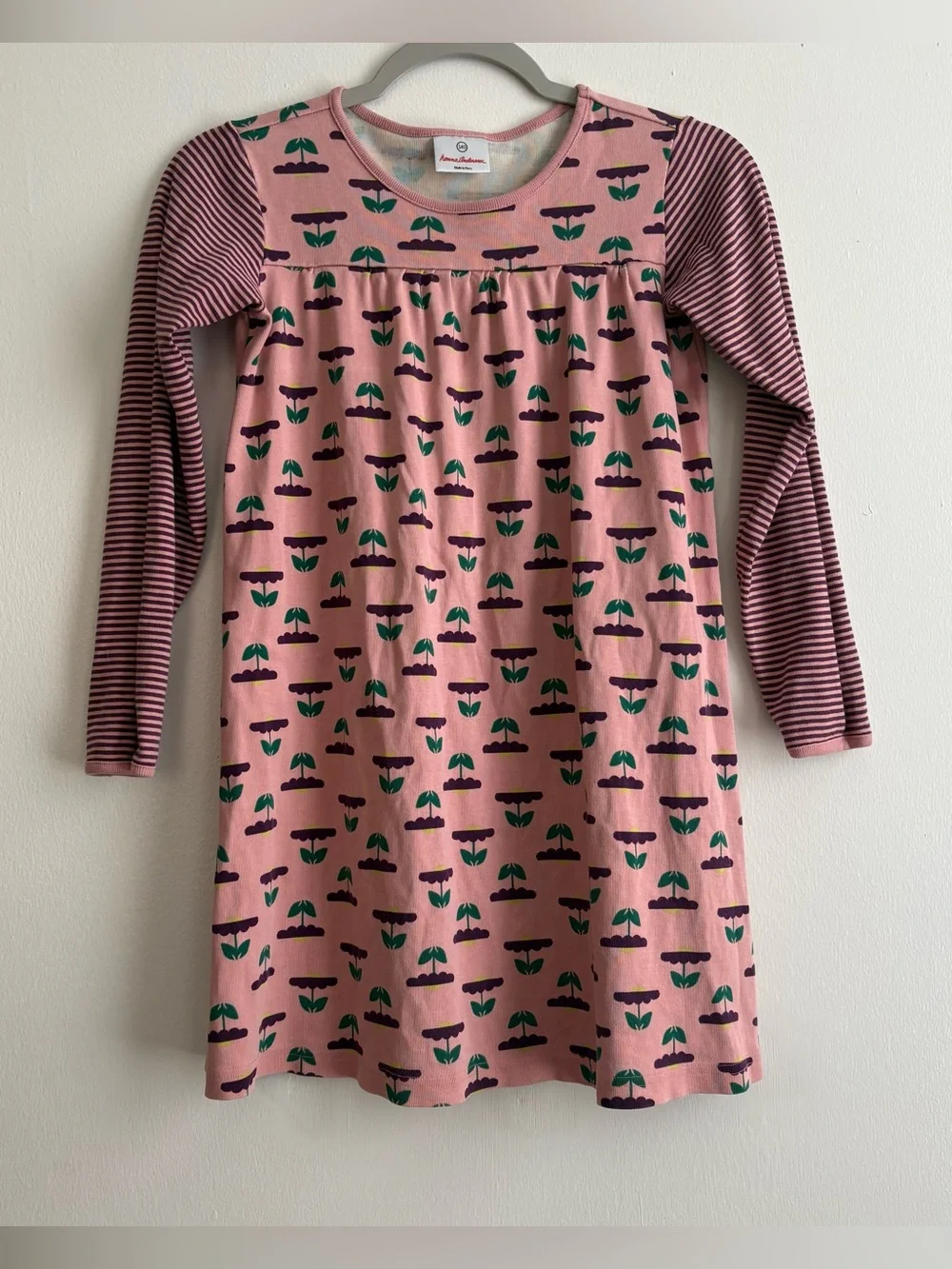 Hanna Andersson Girls US 10 EU 140 Pink Floral Knit A-Line Dress LS Cotton